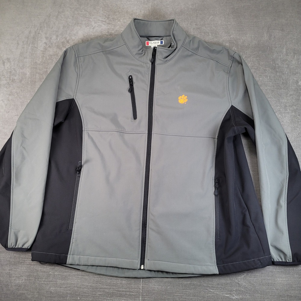 Clemson Tigers Embroidered Clique Softshell Jacket Mens XXL Gray Full Zip Coat